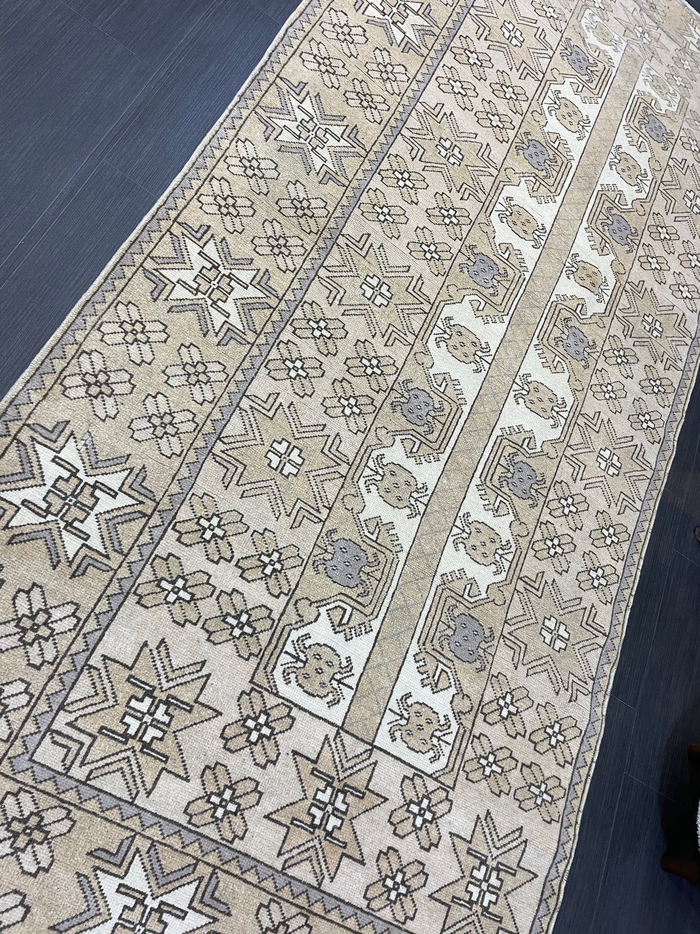 Vintage RUG, TURKISH 4 x 9.4 Rug, Wool Hand Knotted Rug, Persian Rug Wool Handmade Rug, Oushak Rugs Muted traditional rug