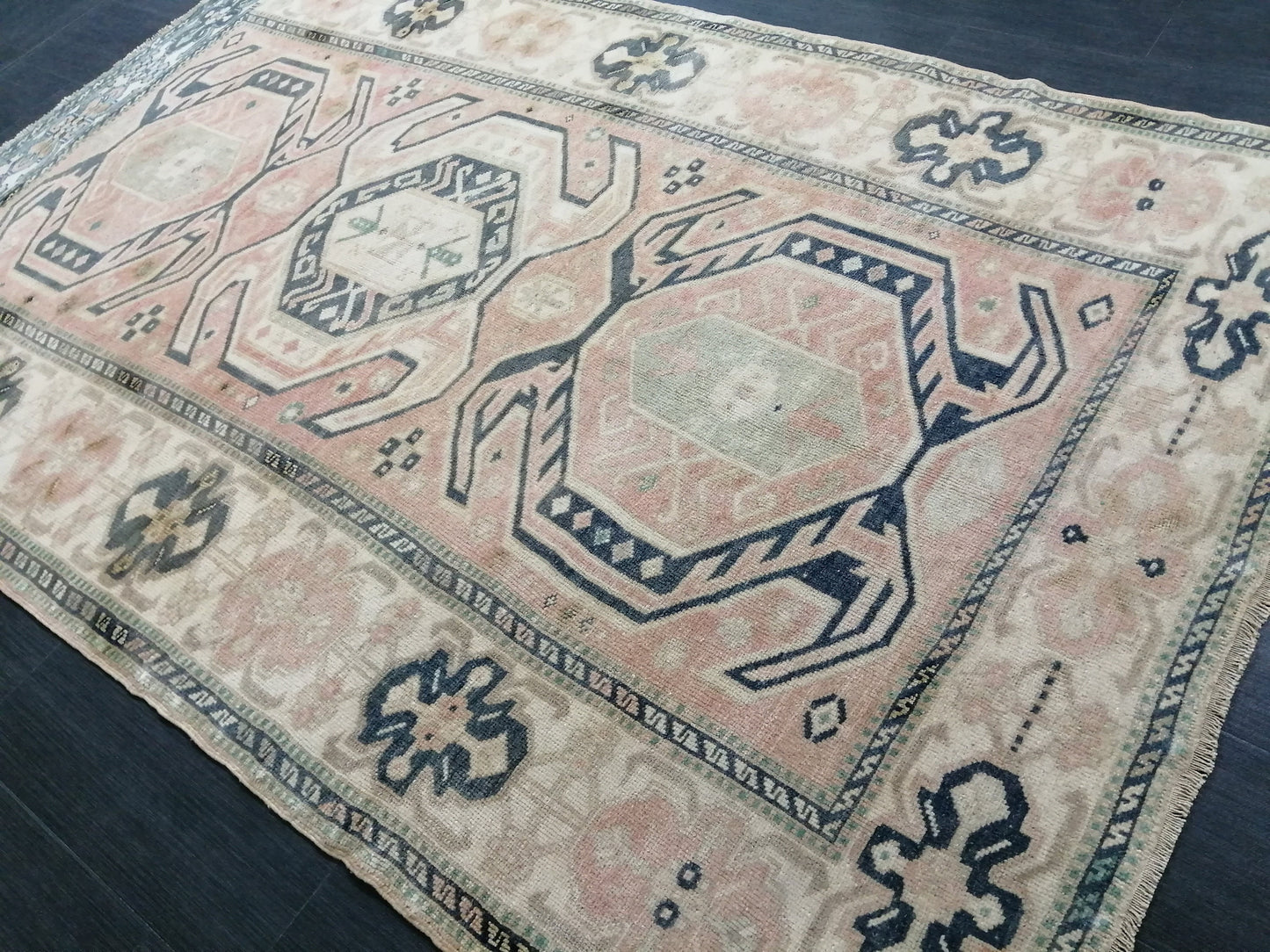 Muted OUSHAK RUG 4.6 x  7.2 TURKISH Rug Vintage Oushak Runner Rug Vintage Runner Rug Wool Rug Hand Made Rugs Vintage Turkish Rug