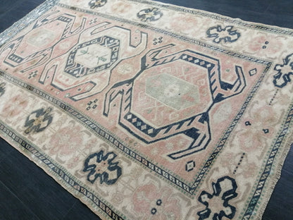 Muted OUSHAK RUG 4.6 x  7.2 TURKISH Rug Vintage Oushak Runner Rug Vintage Runner Rug Wool Rug Hand Made Rugs Vintage Turkish Rug