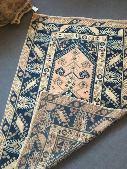 4x6 feet handmade blue turkish rug, vintage muted oushak bedroom rug, large bathroom floor rug, kitchen area wide rug,laundry large wool rug