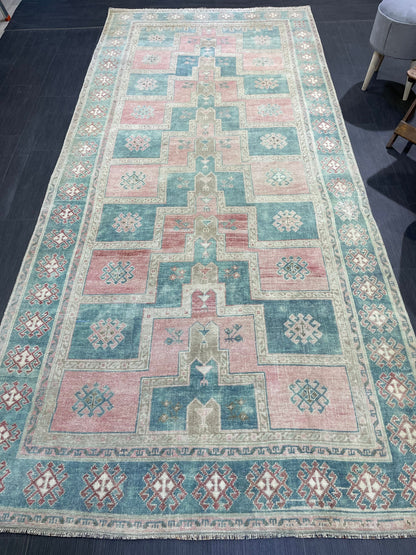 TURKISH Oushak Rug, Vintage Oushak 5 x 11 Rug Wool Hand Knotted Rug Handmade Rugs, Authentic Oushak Rug Fun Rug one of a kind rug