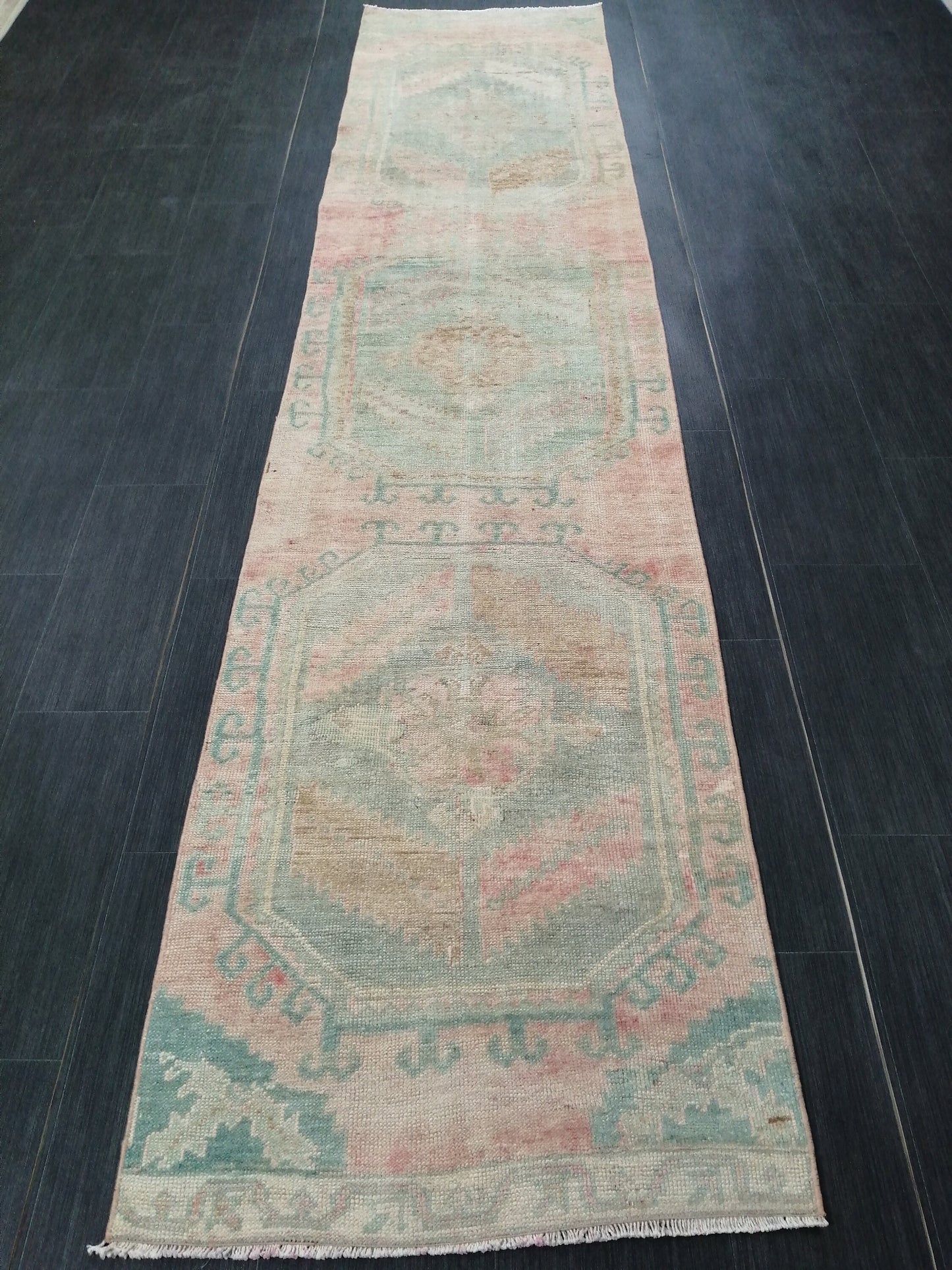 Vintage Runner Rug, 10.9 x 2.4 Turkish Runner, Oushak runner, Rustic Rug, Vintage Turkish Rug, Turkish Rug Runner, Farmhouse Rug,Vintage Rug