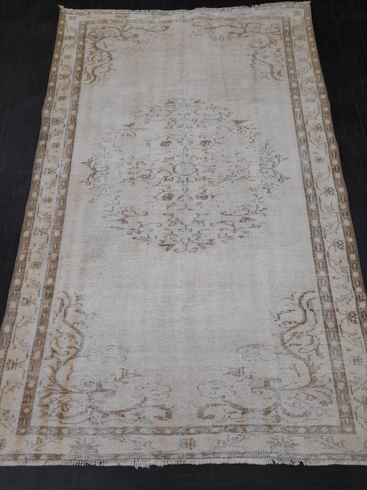 Neutral Oriental Rug 5.2 x 8 TURKISH Oushak Rug Distressed Vintage Antique Rug Vintage Wool Distressed Rug Neutral Hand Made Rug