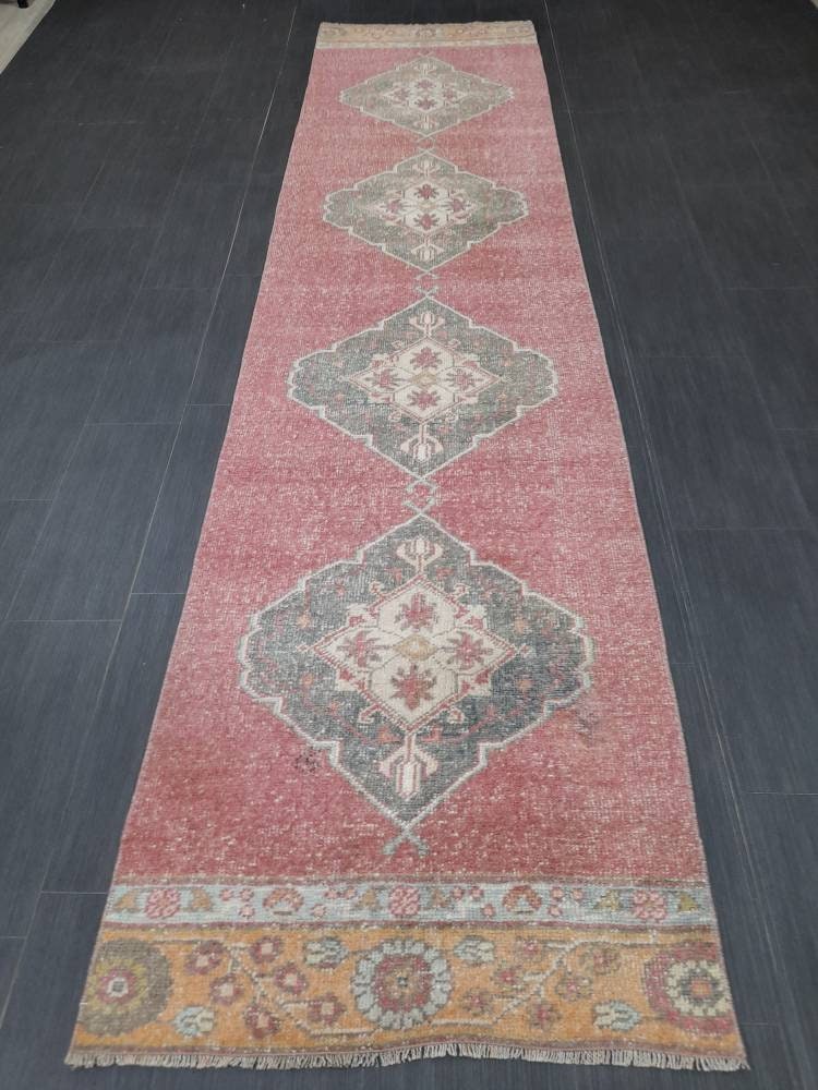 Oriental Runner Rug Turkish Runner Rug Vintage Runner Rug 2.6 x 10.7  Hallway Runner Rug Kitchen Runner Rug Wool Distressed Runner Rug