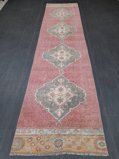 Oriental Runner Rug Turkish Runner Rug Vintage Runner Rug 2.6 x 10.7  Hallway Runner Rug Kitchen Runner Rug Wool Distressed Runner Rug