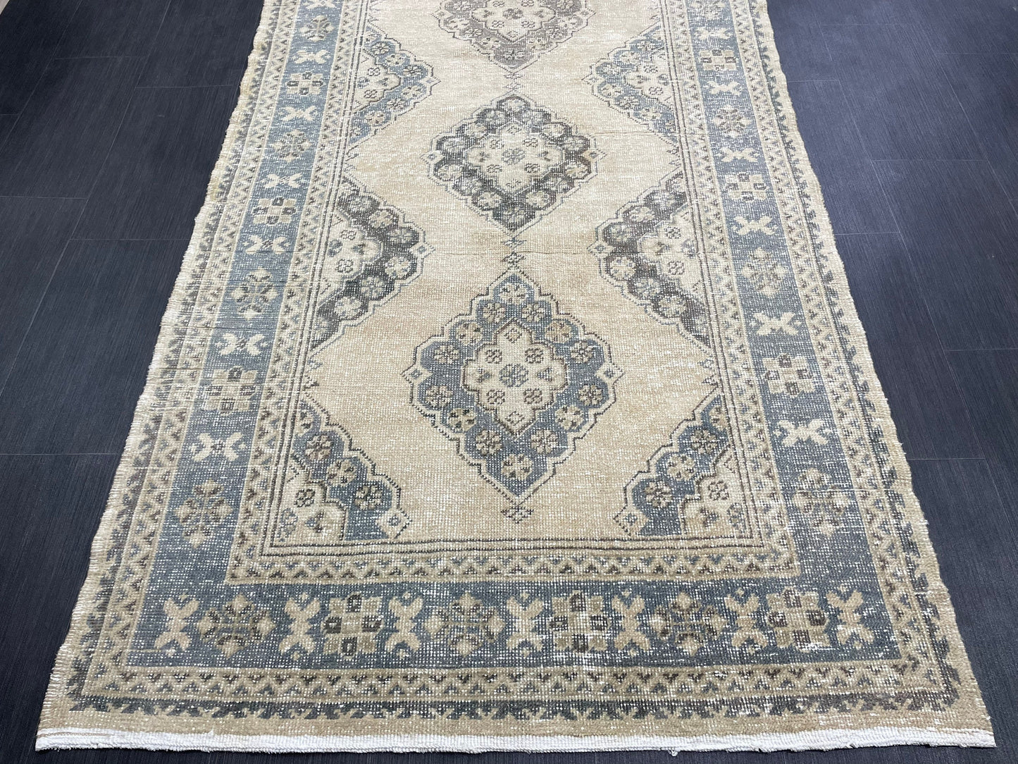 Vintage Hand Knotted Rug Vintage 4.2 x 11  Runner Muted Runner Rug Turkish Runner Rug Vintage Runner Rug Star Kitchen Runner Most See Rug