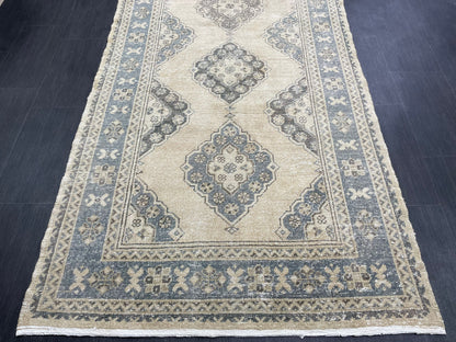 Vintage Hand Knotted Rug Vintage 4.2 x 11  Runner Muted Runner Rug Turkish Runner Rug Vintage Runner Rug Star Kitchen Runner Most See Rug
