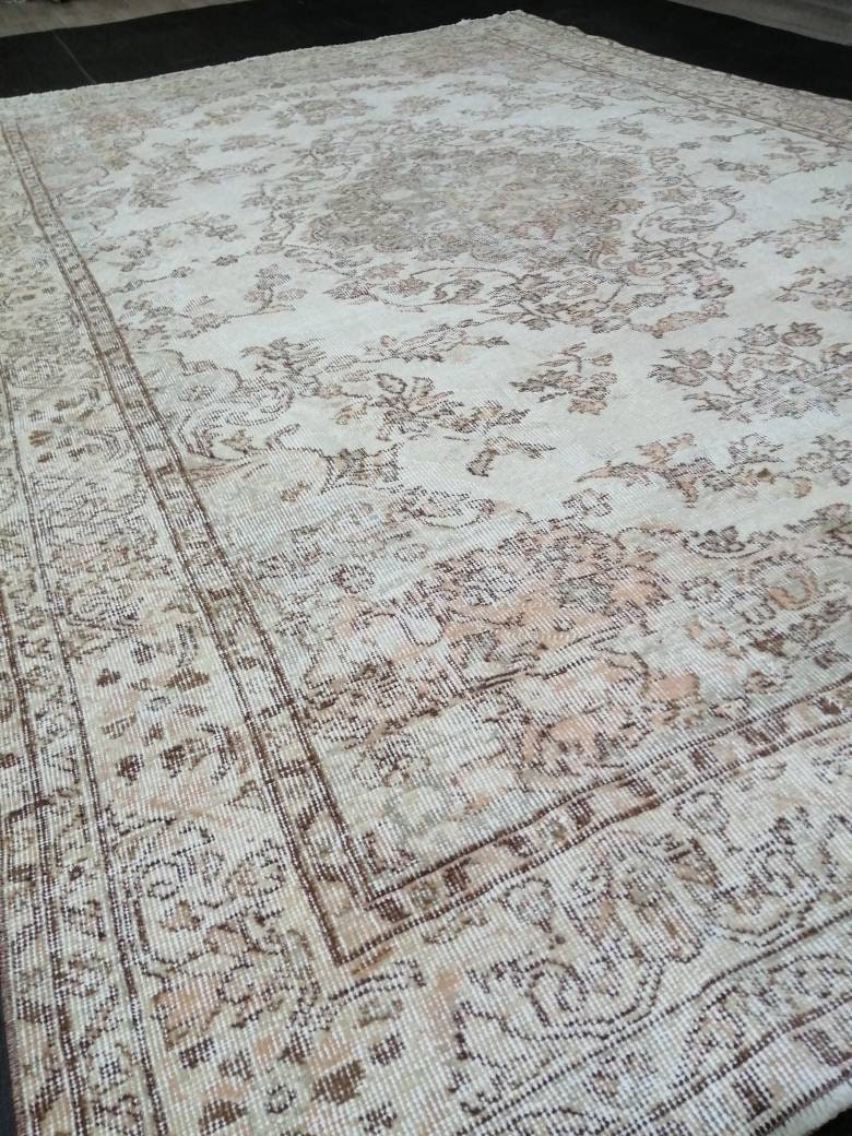 6.5 x 10.3 Muted OUSHAK RUG Neutral Vintage Oushak Rug Large Vintage Rug Wool Oushak Rug Hand Made Rugs Vintage Turkish Rug