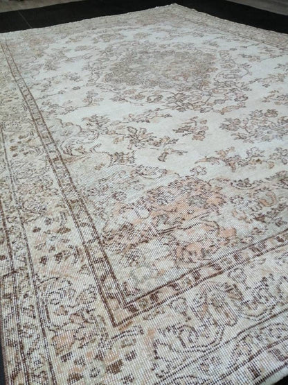 6.5 x 10.3 Muted OUSHAK RUG Neutral Vintage Oushak Rug Large Vintage Rug Wool Oushak Rug Hand Made Rugs Vintage Turkish Rug