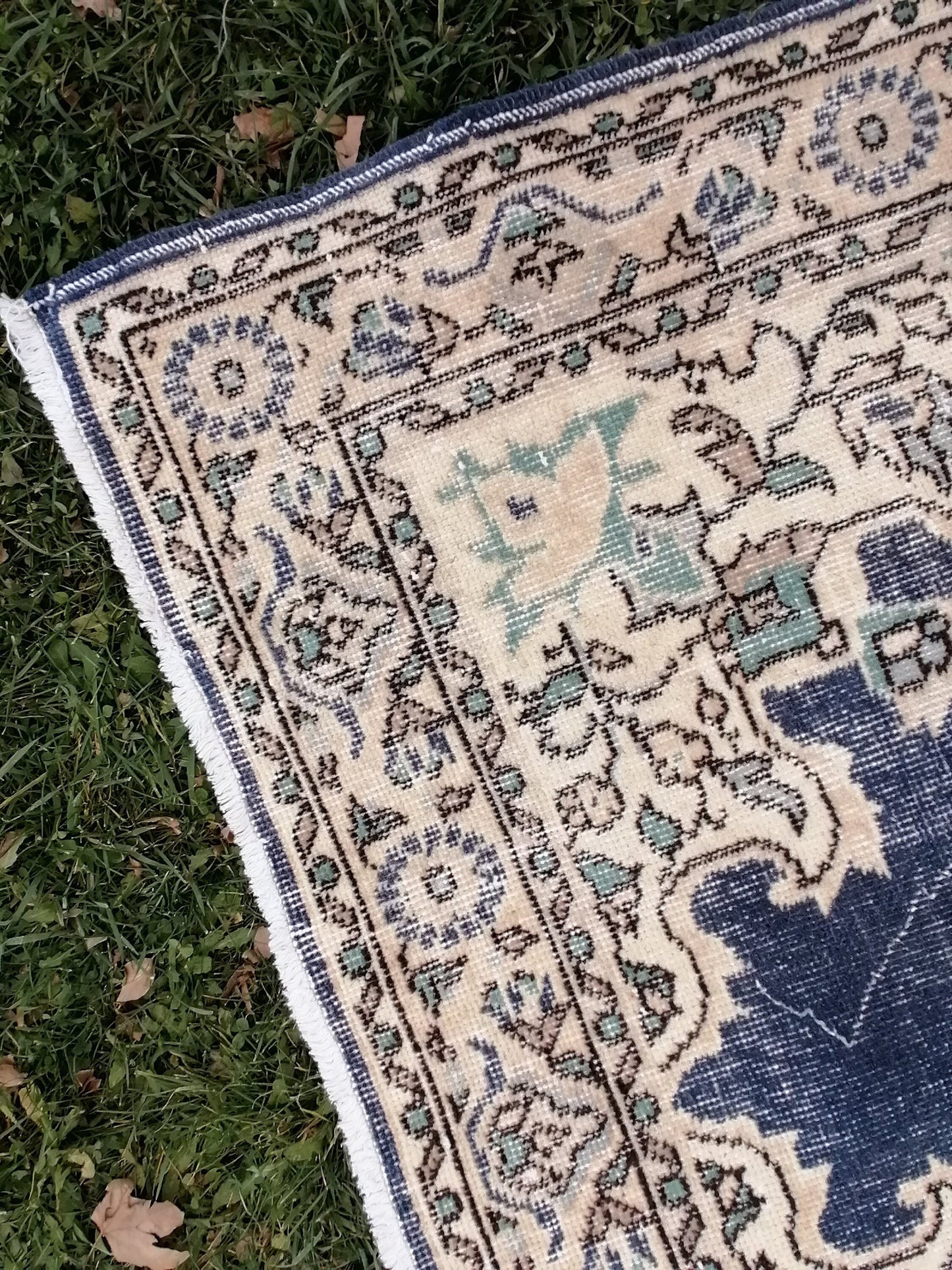 3'10x7 blue  rug, turkısh wool rug, oushak vintage rug, kıtchen rug area rug