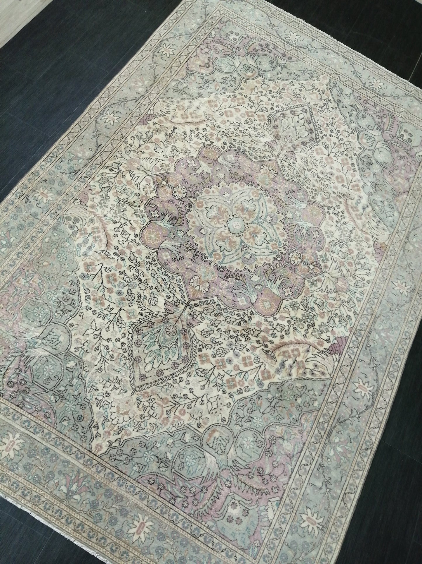 Muted OUSHAK RUG 6.2 x 9.3 TURKISH Rug Vintage Oushak Rug Muted Vintage Rug Wool Oushak Rug Hand Made Rugs Vintage Turkish Rug