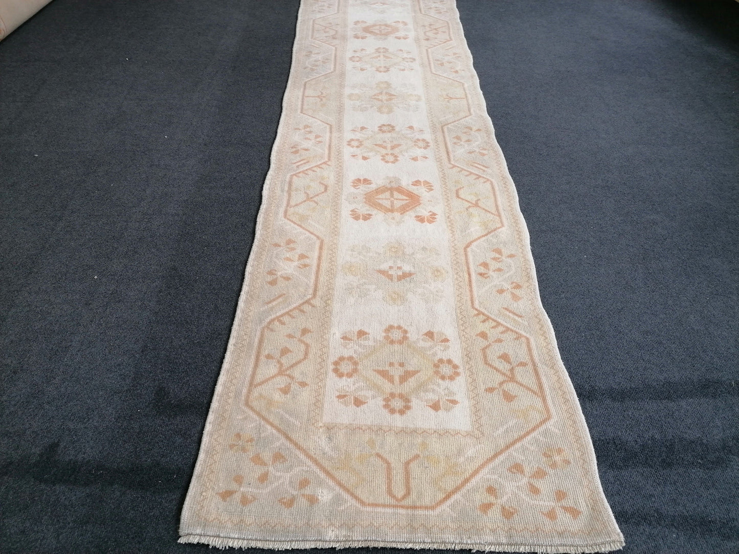 Muted hallway runner rug, 2'5x10'2 turkish wool runner vintage handmade runner rug,  kitchen runner rug