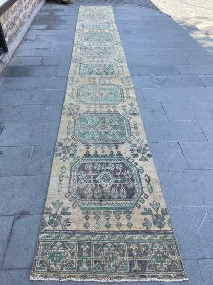 Vintage Hand Knotted 2.5 x 19.6 Extra Long Turkish Runner Very Long Stairs Runner Rug Vintage Runner Rug XL Oriental Runner Staircase Runner
