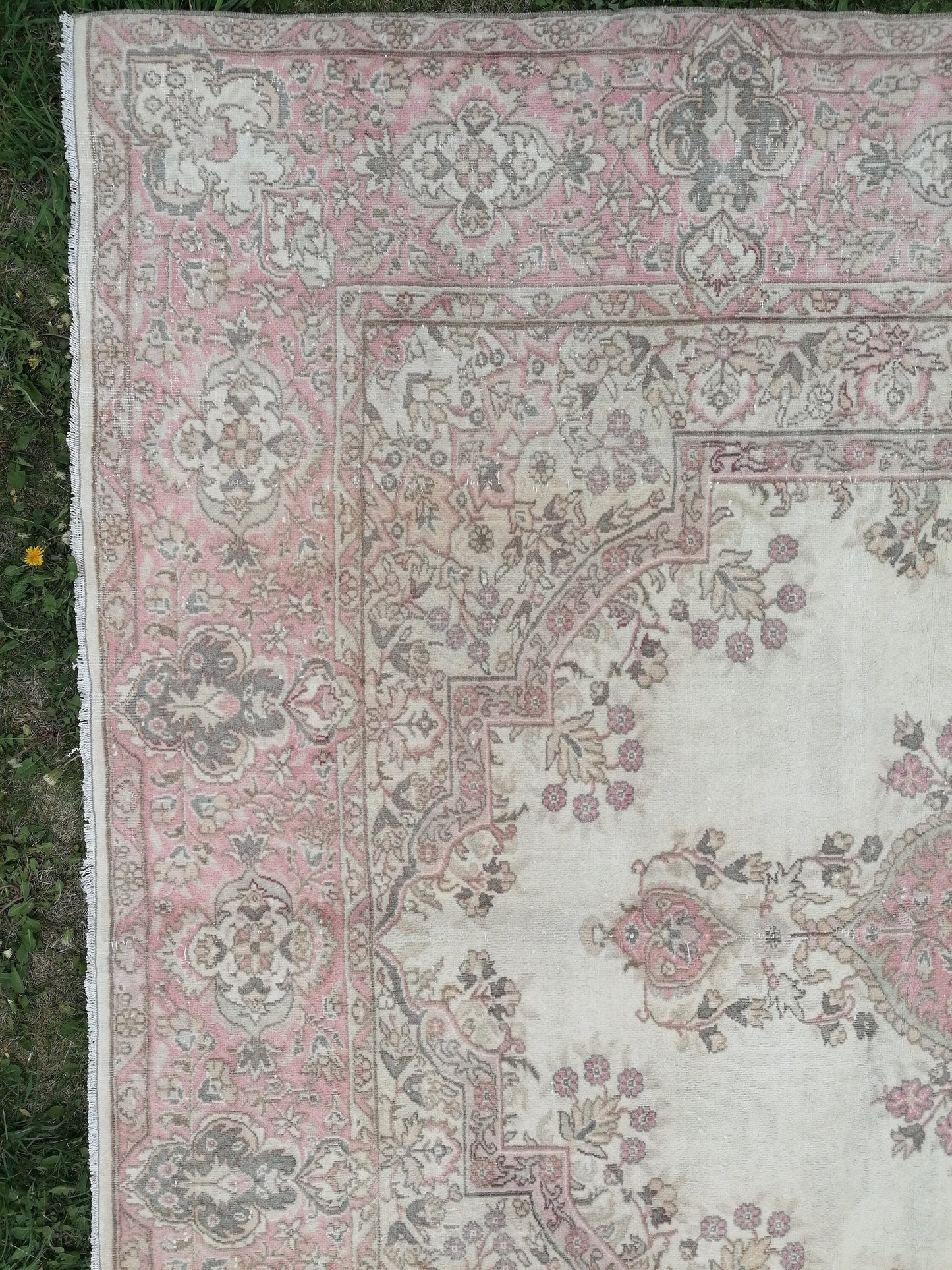 6.10 x 9.8 soft pink turkish rug, vintage rug, large vintage rug, wool oushak rug handmade rug