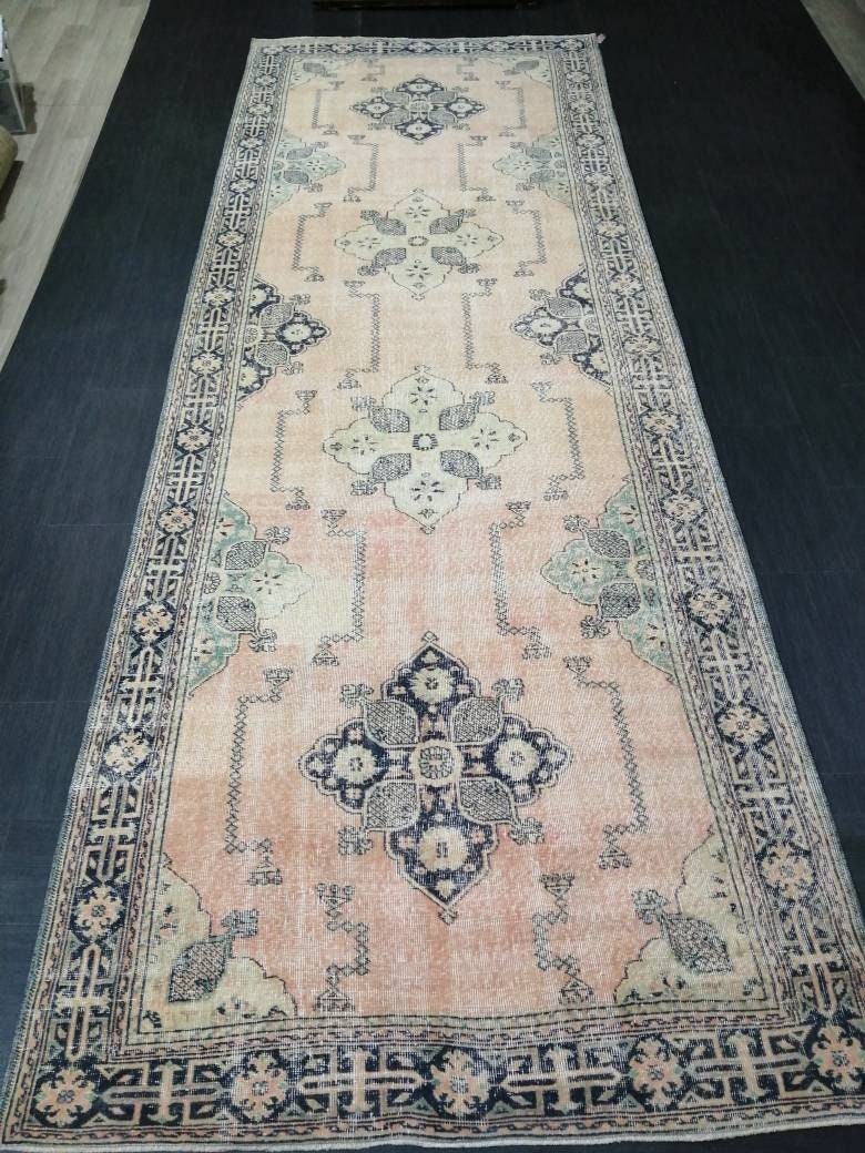 4.7 x 13 Oriental Runner Navy Oushak Runner Rug Turkish Runner Rug Vintage Runner Rug Hallway Runner Rug Kitchen Runner Rug Wool Runner