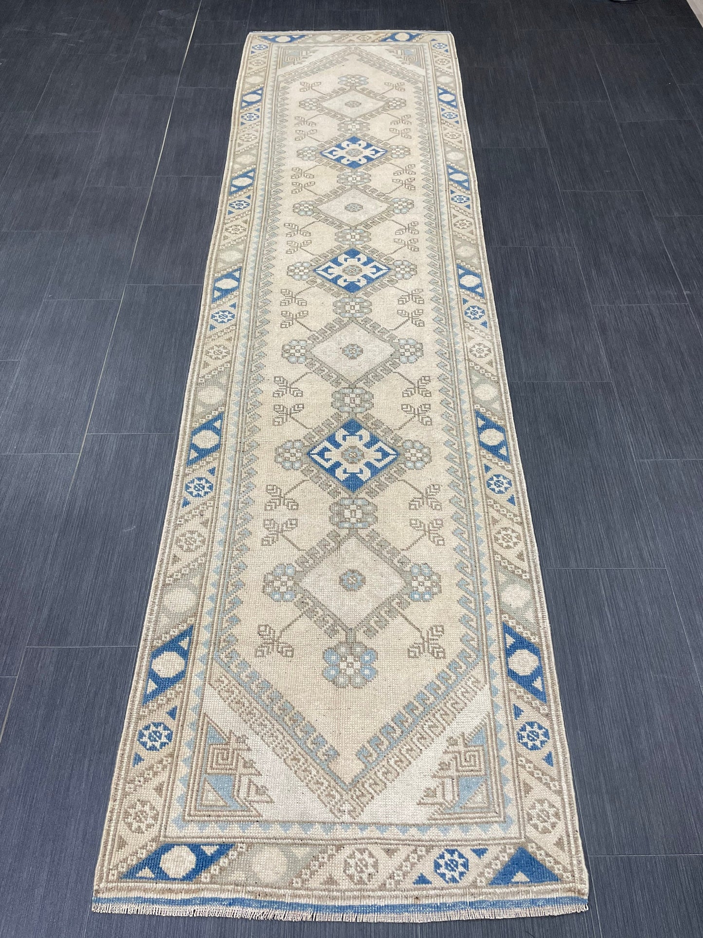 Muted Vintage Runner Rug Hallway 2.5 x 9.3 Runner Rug Kitchen Rug Runner Wool Runner Rug Oushak Runner Rug Turkish Runner Medium Wool Pile