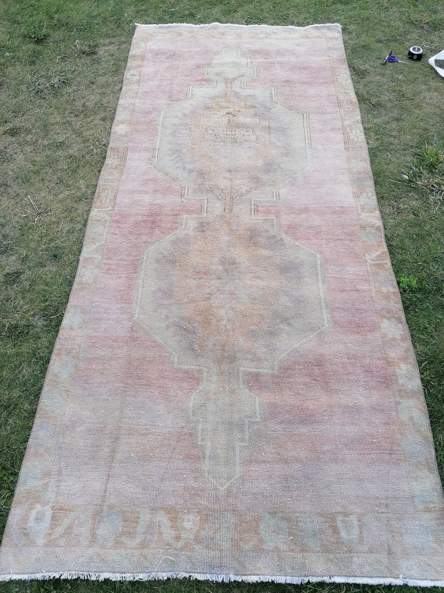 Oushak wool runner rug, vintage hallway runner 4'2x9'7 turkish hand made wool rug kitchen runner rug,