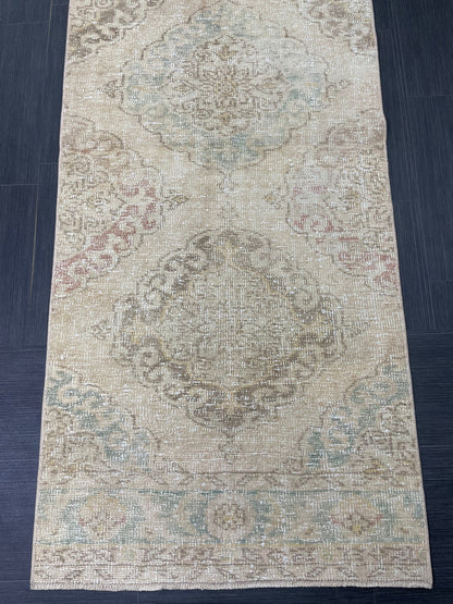 MUTED Runner Rug 2.8 x 12.7 Vintage Turkish Runner XL Vintage Natural Runner Rug Oushak Runner Rug Persian Soft Wool Runner