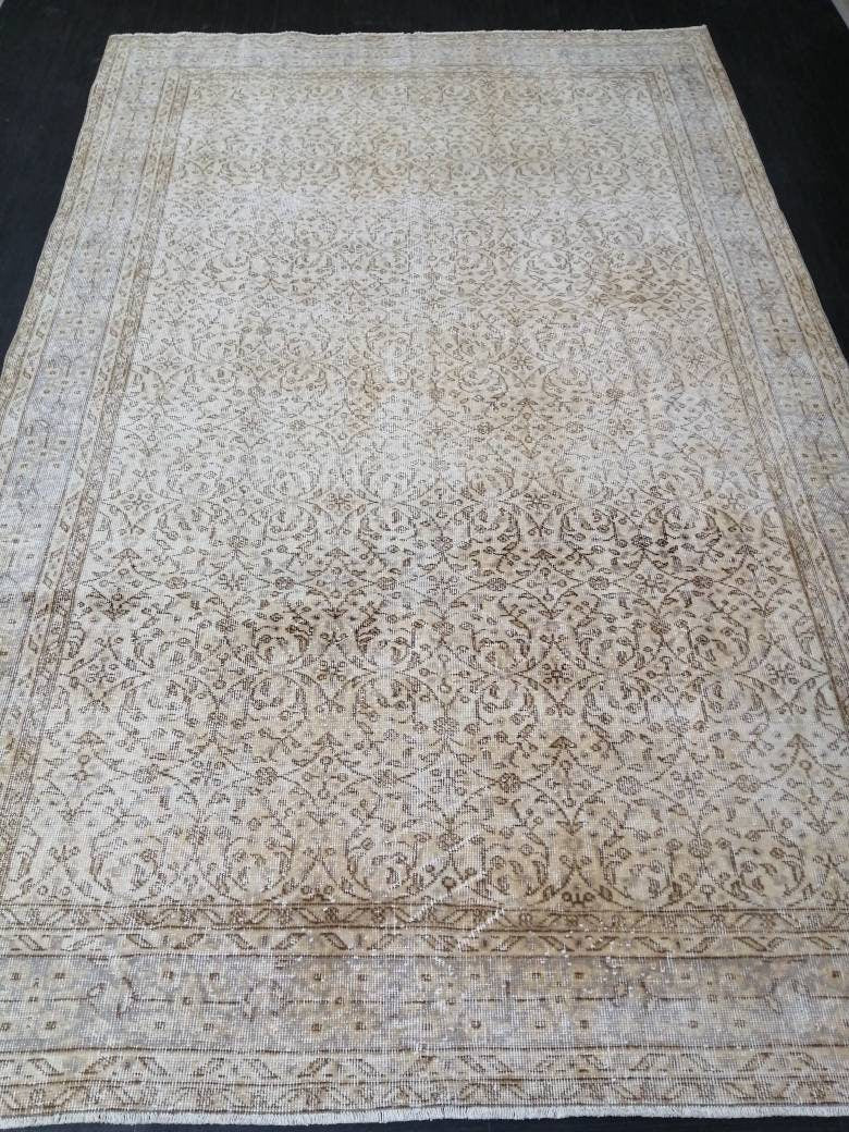 Muted Vintage Rug Neutral 6.5 x 10 Oushak  Rug Vintage  Rug Wool Oushak Rug Neutral Hand Made Rugs Vintage Turkish Rug 7x10