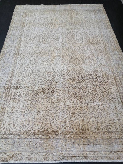 Muted Vintage Rug Neutral 6.5 x 10 Oushak  Rug Vintage  Rug Wool Oushak Rug Neutral Hand Made Rugs Vintage Turkish Rug 7x10