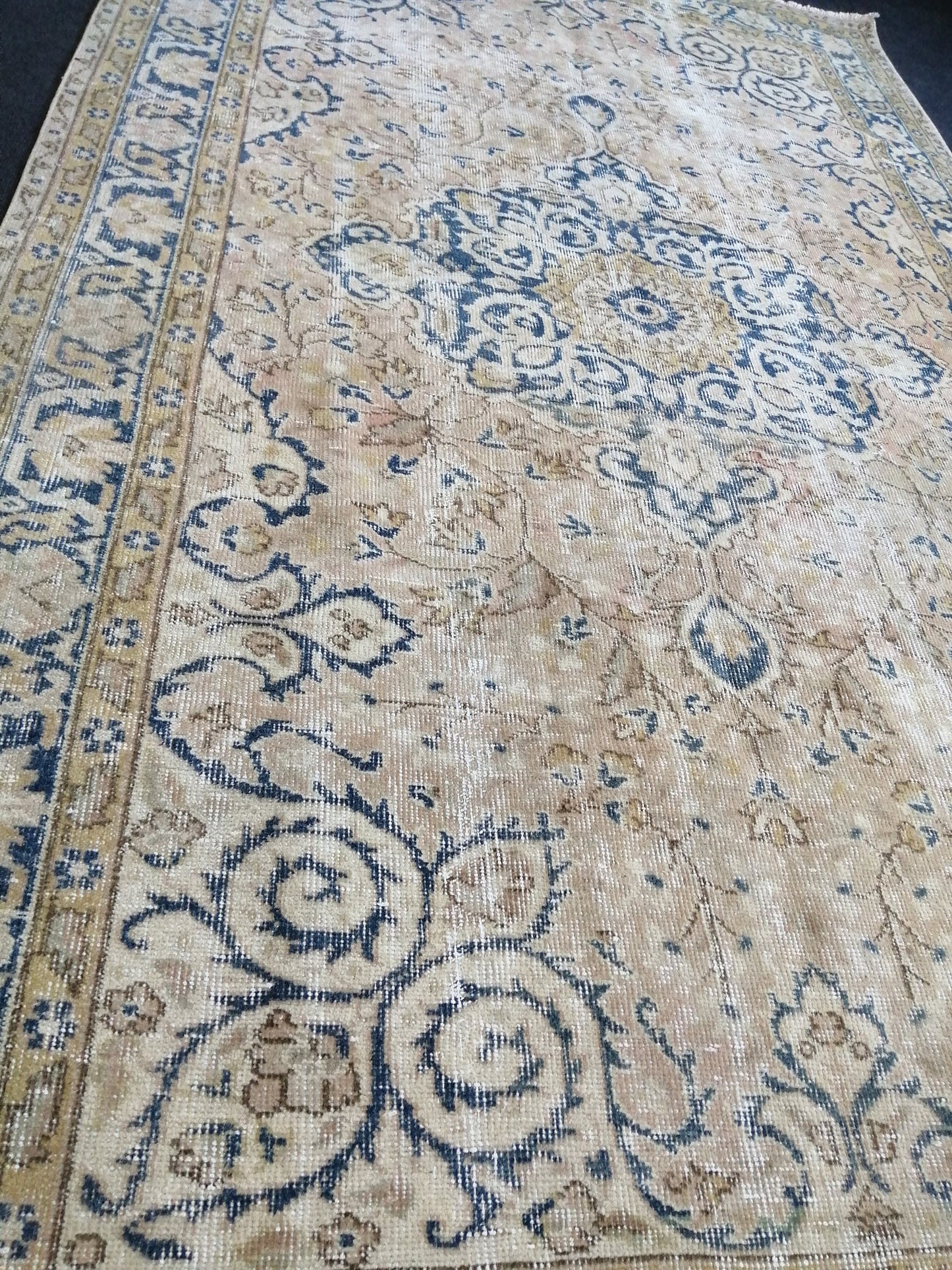 5.3 x 9 Vintage Rugs  TURKISH HAND MADE Rug Muted Vintage Turkish Rugs  Blue Persian Rug Turkish Oushak Rug, Vintage Oriental Rug, Wool Rug