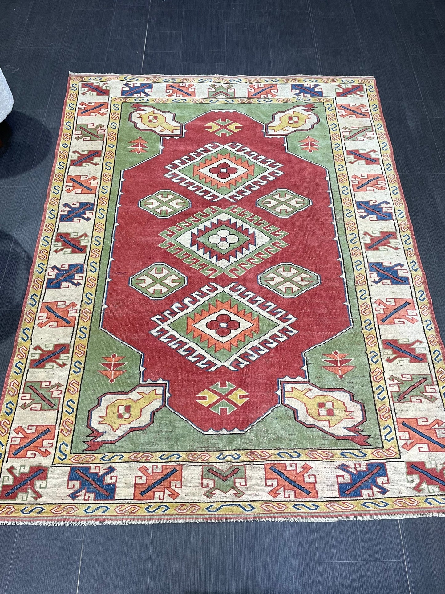 Vintage Turkish Rug, Vintage Persian 5.2 x 7 Rug, Wool Rug Wool Oushak Rug, Handmade Rugs, Hand Knotted Rug