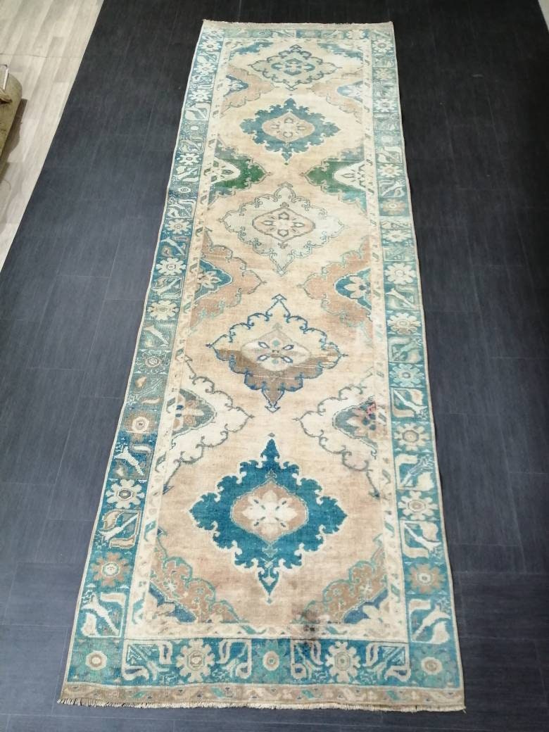 Kitchen Runner Rug 4 x 12.3 Persian Runner Rug Wool Oushak Rug Oushak Runner Rug Turkish Runner Rug Vintage Runner Rug Hallway Runner Rug