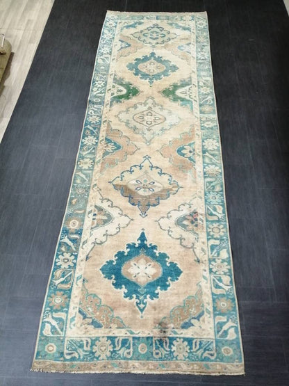 Kitchen Runner Rug 4 x 12.3 Persian Runner Rug Wool Oushak Rug Oushak Runner Rug Turkish Runner Rug Vintage Runner Rug Hallway Runner Rug