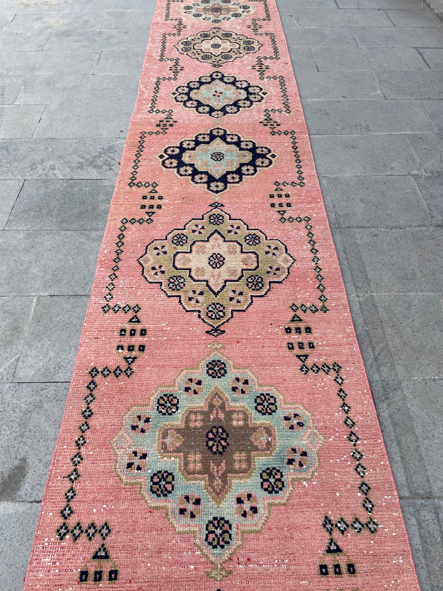 Handmade Extra Long Turkish Runner Very Long Oushak Runner Rug 2.6 x 20.4 Vintage Runner Rug Pink XL Oriental Runner Rug Staircase Runner