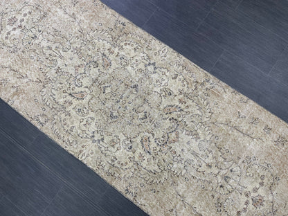 Oushak Runner Rug 2.7 x 10.2 Muted Turkish Runner Rug Vintage Neutral Runner Rug Hallway Natural Runner Rug Kitchen Runner Rug Wool Runner