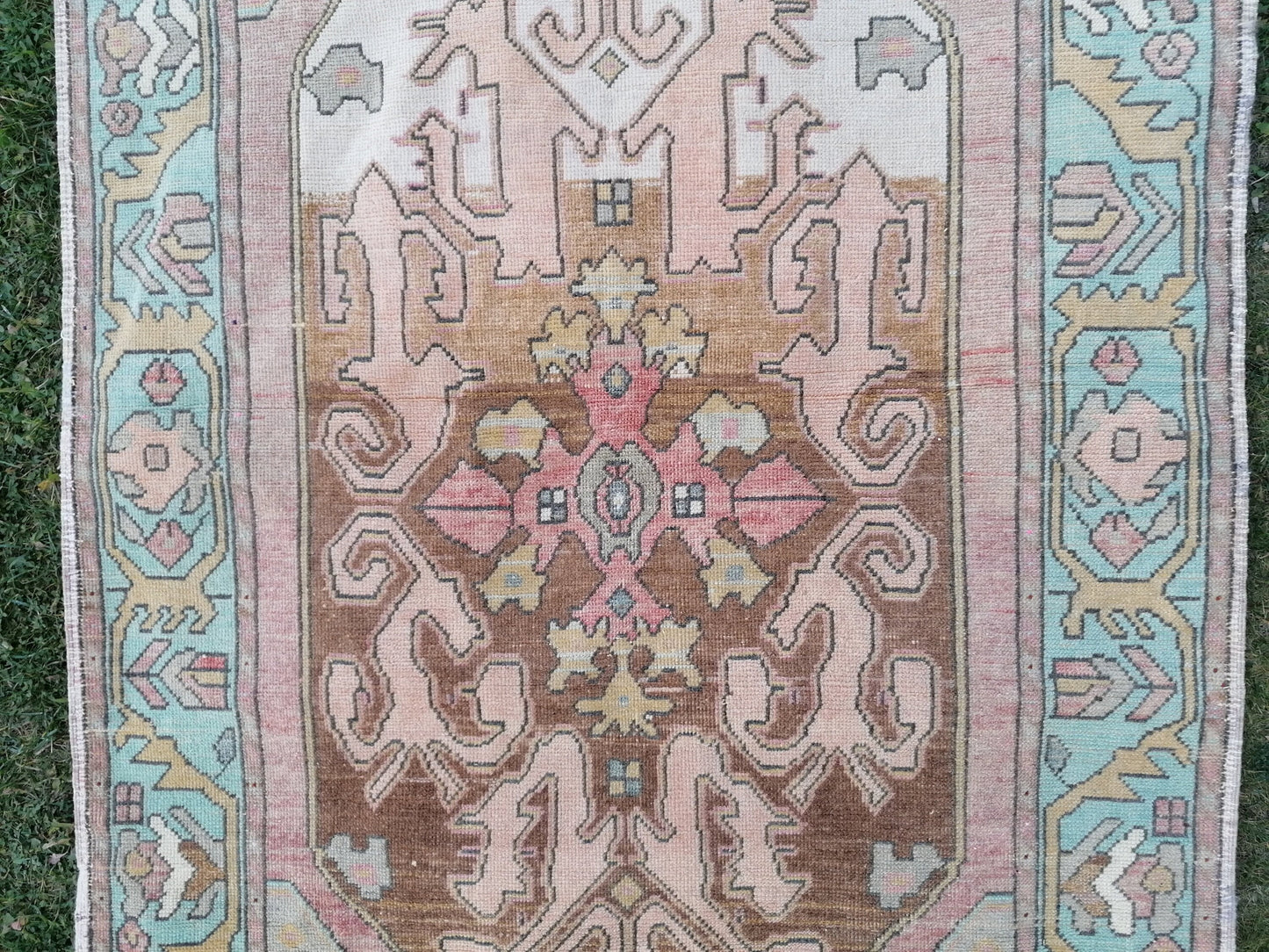 Vintage oushak hand made wool rug 4’4.8’3 kitchen rug, bohemian rug, area rug