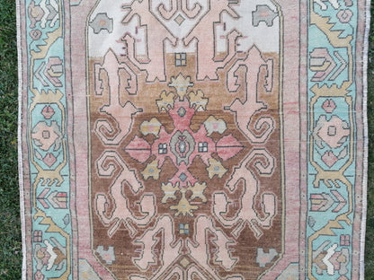 Vintage oushak hand made wool rug 4’4.8’3 kitchen rug, bohemian rug, area rug