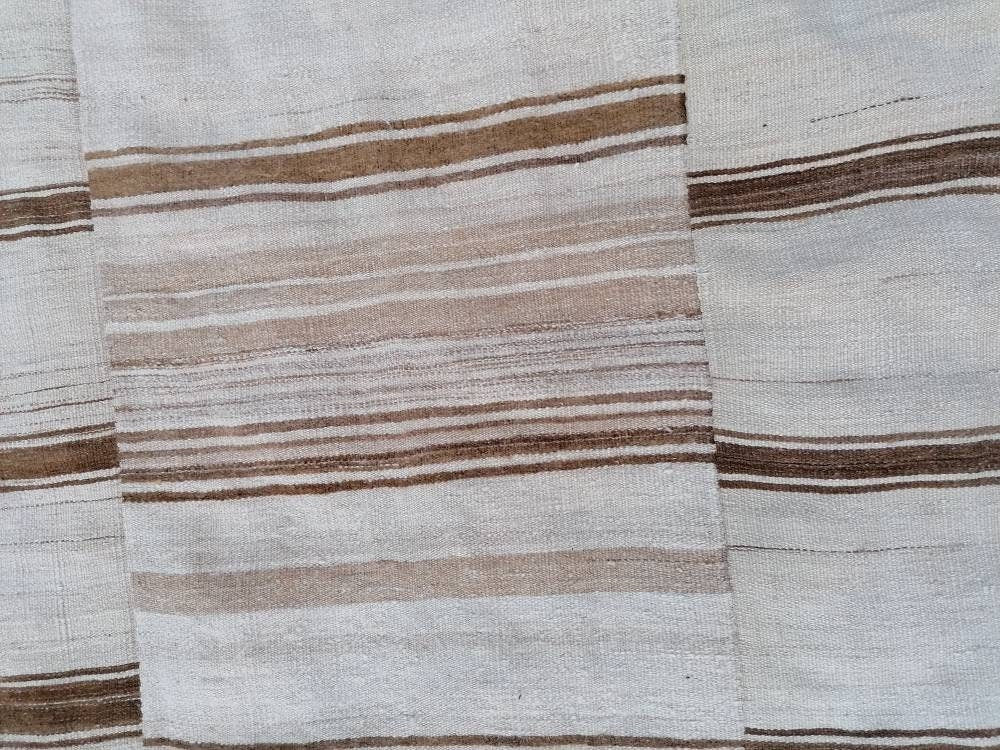 8x12 feet flatweave wool kilim, neutral color stripe rug handmade turkish kilim rug, oversize oushak brown kilims, hallway kilims