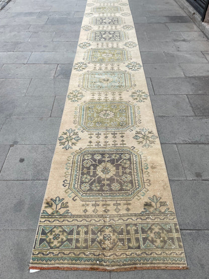 Muted Extra Long Turkish Runner Vintage 2.5 x 20.2 Stairs Runner Rug Vintage Runner XL Oriental Runner Staircase Handmade Runner Rug