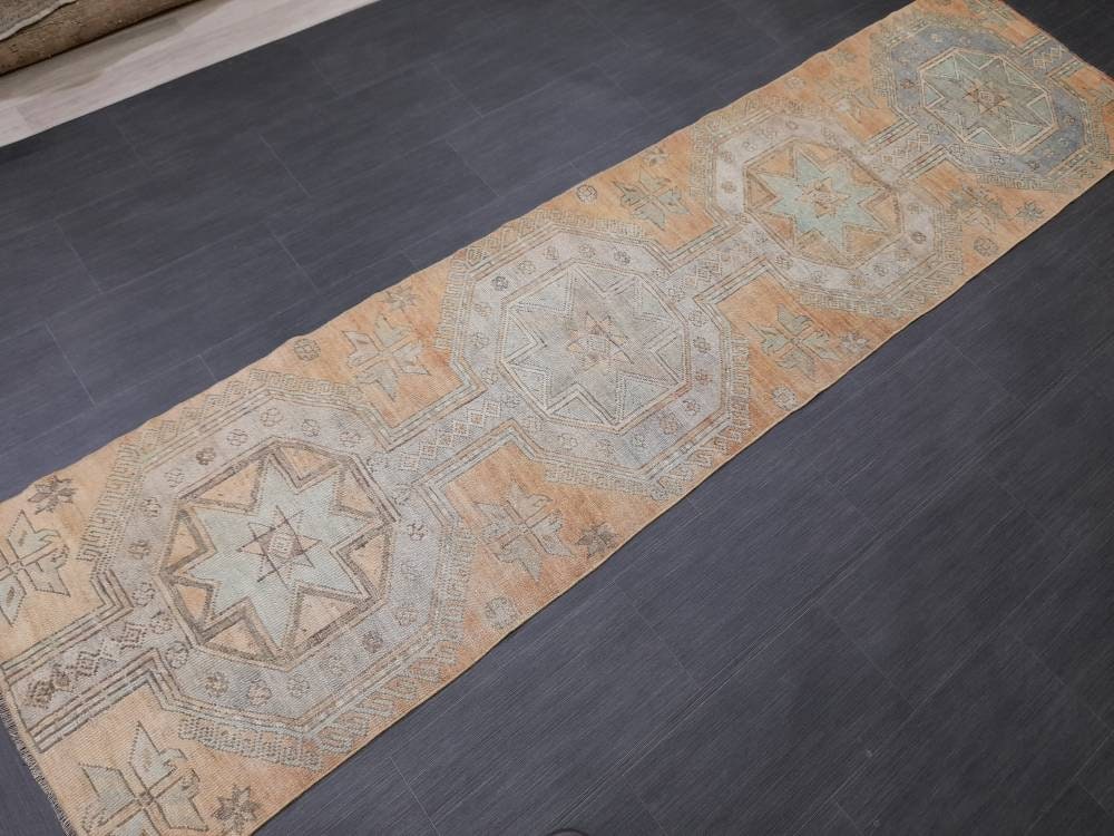 Vintage Runner Rug Muted Turkish Runner Rug 2.5 x 10 Oriental Runner Rug Hallway Runner Kitchen Runner Rug Wool Runner Rug Star Runner Rug