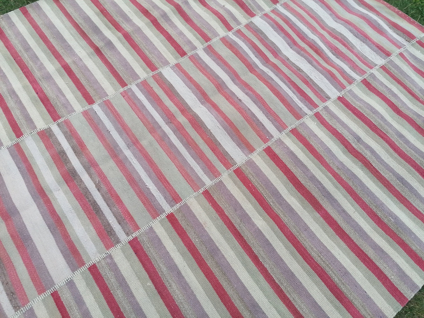 7 x 9 Handmade flatweave kilim rug  stripe wool rug, woven rug, pastel turkish kilim, muted flat_weaving rug