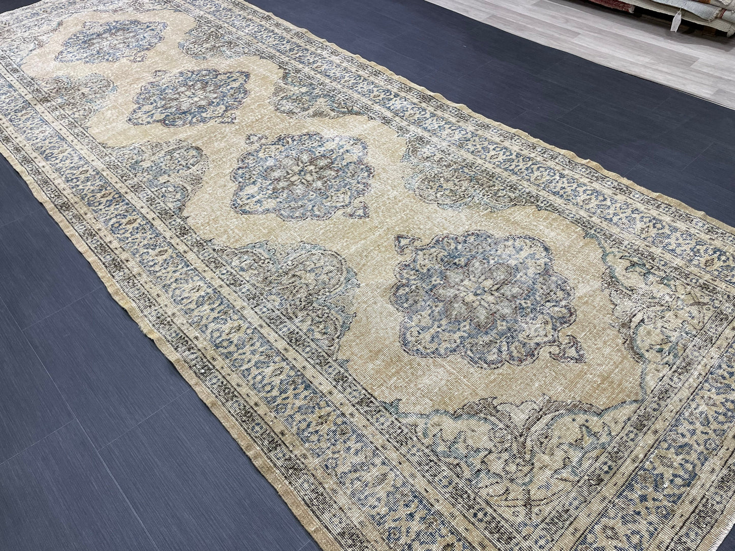 Vintage Hand Knotted Rug Vintage 5x13 Runner Oushak Runner Rug Turkish Runner Rug Vintage Runner Rug Star Kitchen Runner Natural Wool