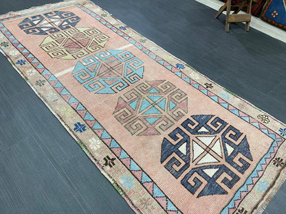 Muted Vintage Runner Rug 2.9 x 6.8  Turkish Runner Rug Vintage Muted Runner Rug Hallway Runner Soft Wool Runner