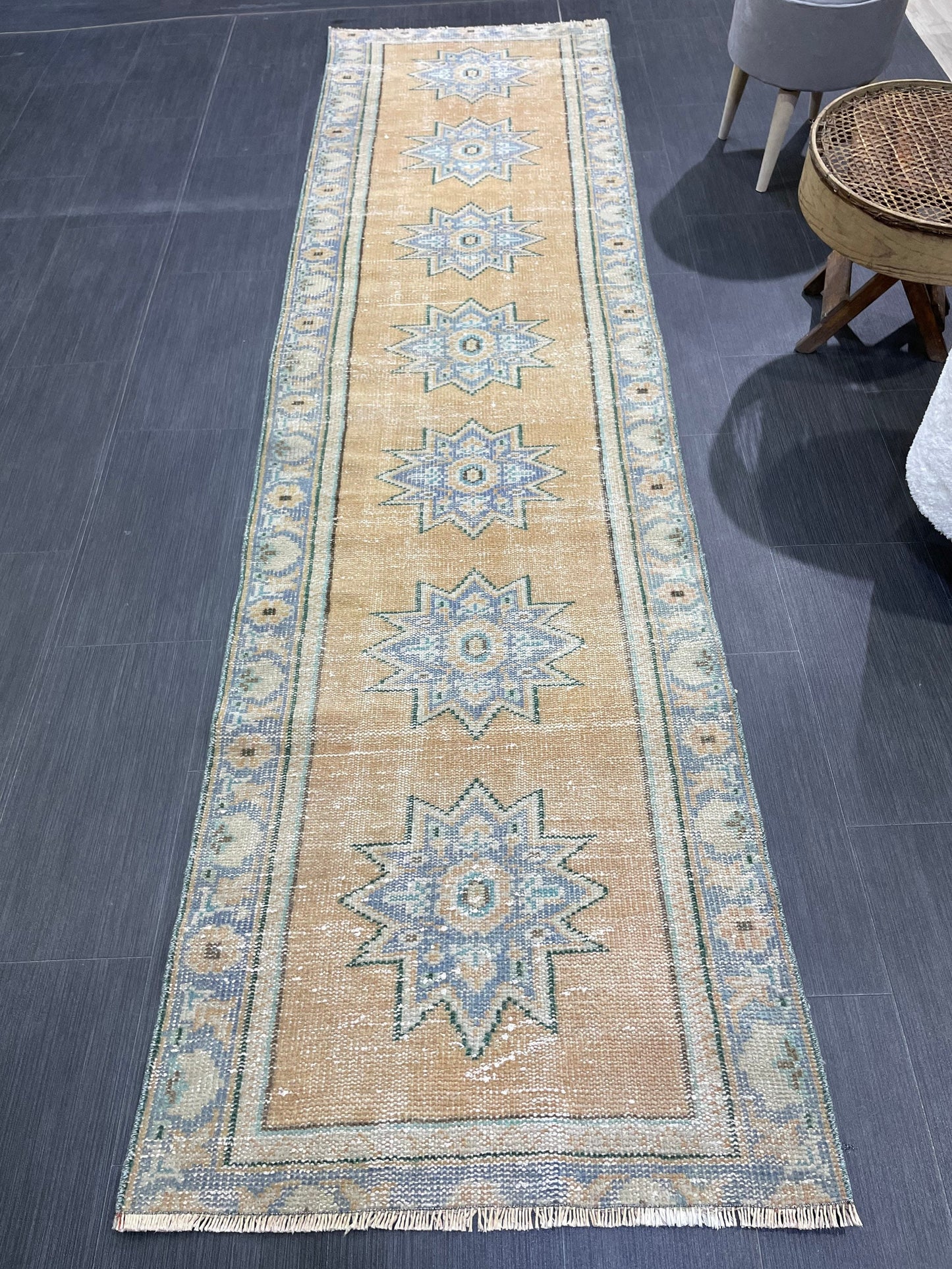 Oushak Runner Rug, Turkish Runner Rug, Vintage 2.5 x 9.7 Runner Rug, Hallway Runner Rug, Kitchen Runner Rug Wool Runner Rug