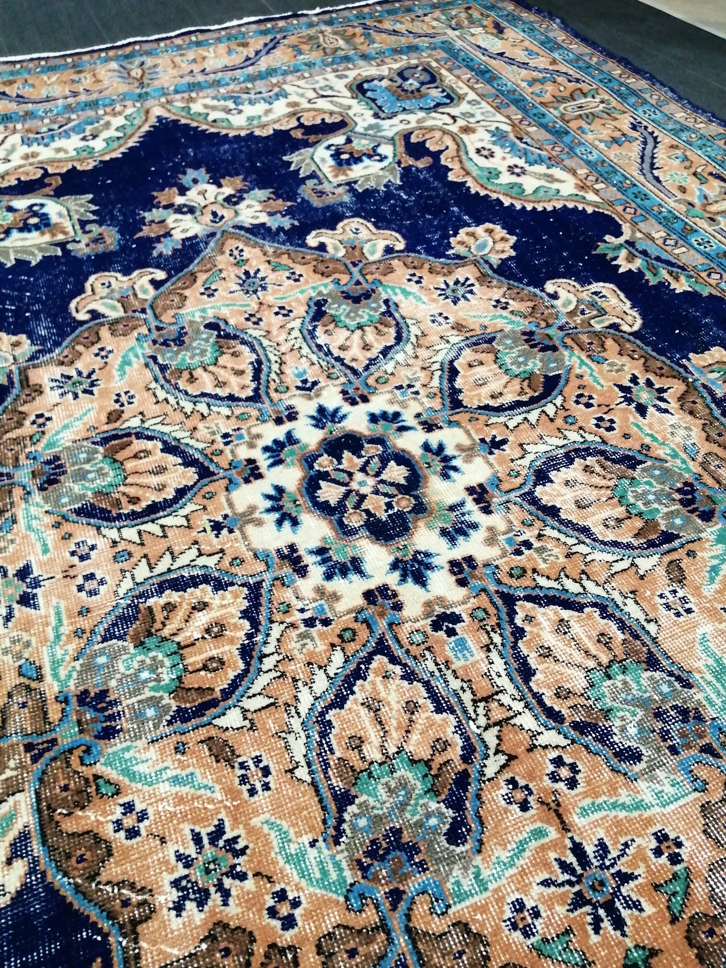 Blue Oushak Rug, 7 x 10.7 Vintage Rug, Bohemian Rug, Rug Runner, Turkish Rug, Farmhouse Rug, Blue Vintage Rug, Wool  Oriental Rug