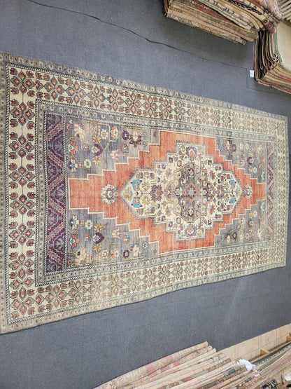 Antique RUG, Oushak 5.7 x 10 Rug, One Of A Kind Rug, Vintage Persian Rug, Blue Vintage Rug, Fine Wool Unique Rug, Rear Turkish Rug,