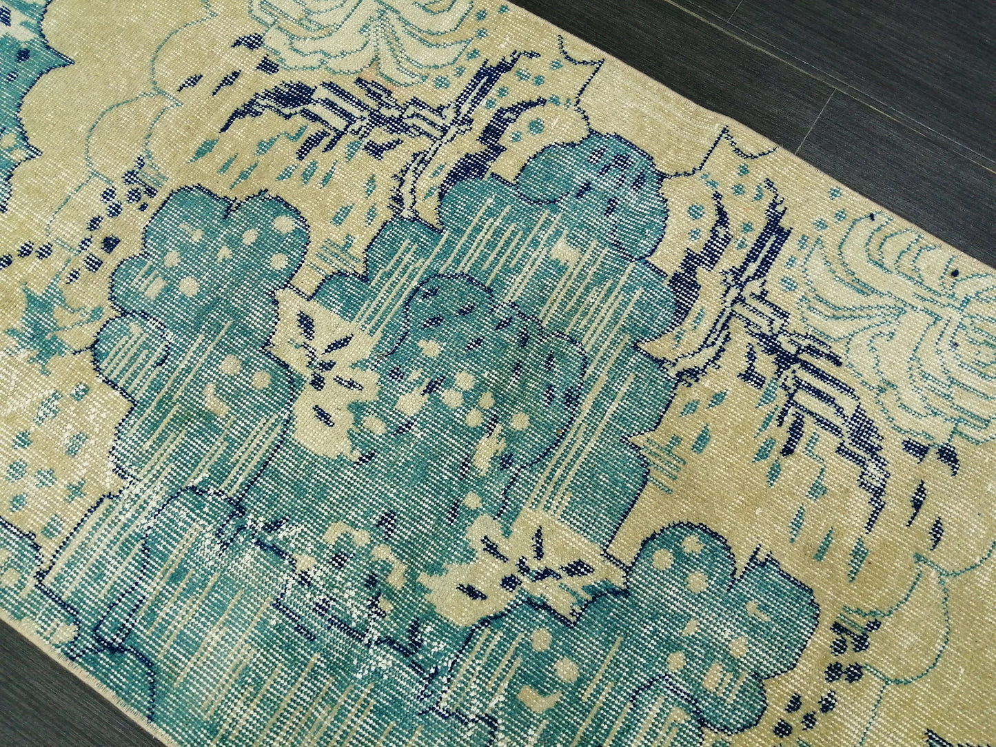 Oushak Runner Rug 10.5 X 2.5  Turkish Runner Rug Vintage Runner Rug  Beige and Blue Hallway Runner Rug Kitchen Runner Rug vinatgeturkish_rug