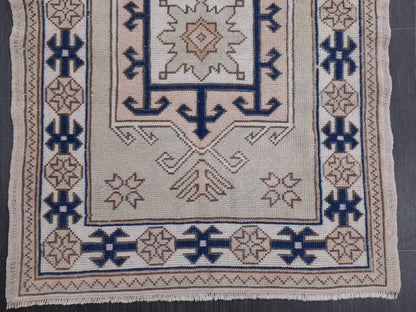 Vintage Turkish Rug, 2.8 x 4.8 Oushak Rug, Wool Oriental Rug, Blue Vintage Persian Rug, Hand Made Rug Vintage Wool Rug