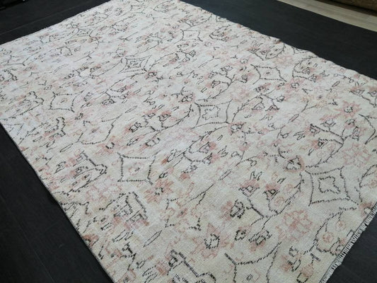 Muted Vintage RUG TURKISH Large Rug 5.5 x 8.3 Oushak Rug Vintage Oushak Rug Vintage Rug Muted Faded Rug Hand Made Rug Vintage Neutral Rug