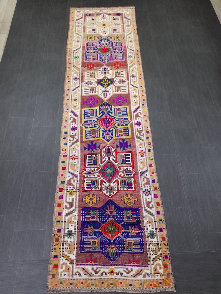 Oushak Runner Rug 3 x 11.5 Turkish Runner Rug Muted Vintage Runner Rug Hallway Runner Rug Kitchen Runner Rug Wool Staircase Runner Rug