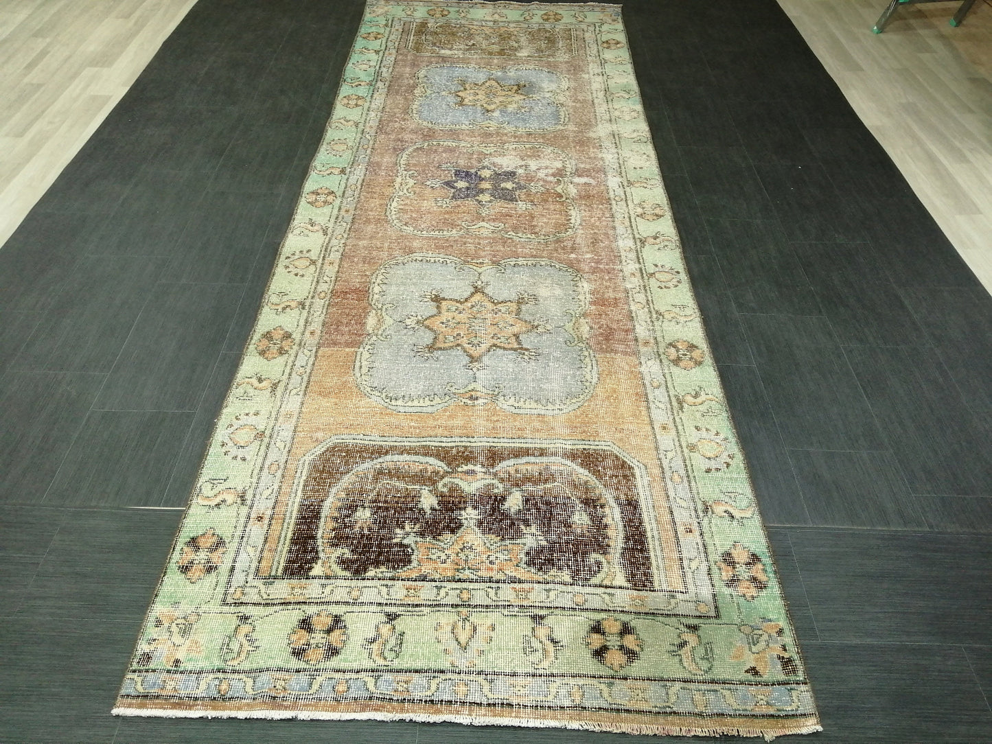 4 x 11.7 Distressed Oushak Runner Rug Turkish Runner Rug Vintage Runner Rug Hallway Runner Rug Kitchen Runner Rug Wool Runner Rug Oushak Rug