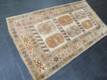 3.9 x 7 OUSHAK RUG TURKISH Oushak Rug Vintage Oushak Runner Rug 4x7 Vintage Runner Rug Wool Oushak Rug Hand Made Rugs Vintage Turkish Rug