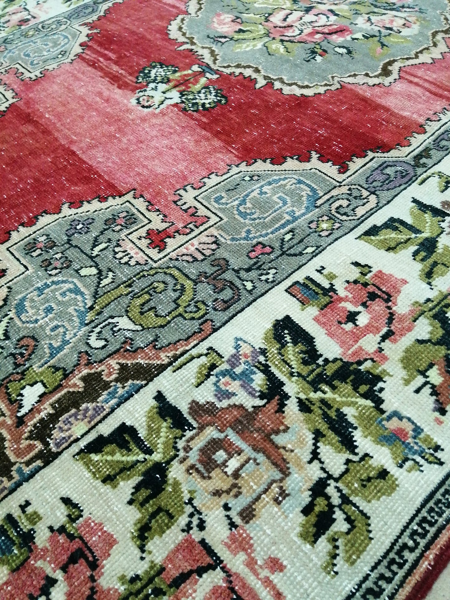 4.6 x 7.6 Floral OUSHAK RUG TURKISH Oushak Rug Vintage Oushak Runner Rug Vintage Runner Rug Wool Oushak Rug Hand Made Rugs Vintage  Rug