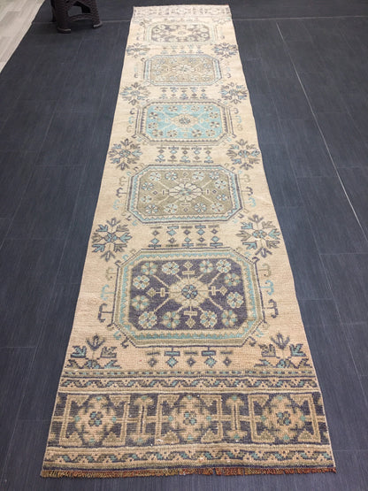 Wool Vintage Runner Rug 2.8 x 11.3 Turkish Runner Rug Oushak Runner Rug Blush Hallway Runner Rug Kitchen Runner Rug Wool Runner Rug