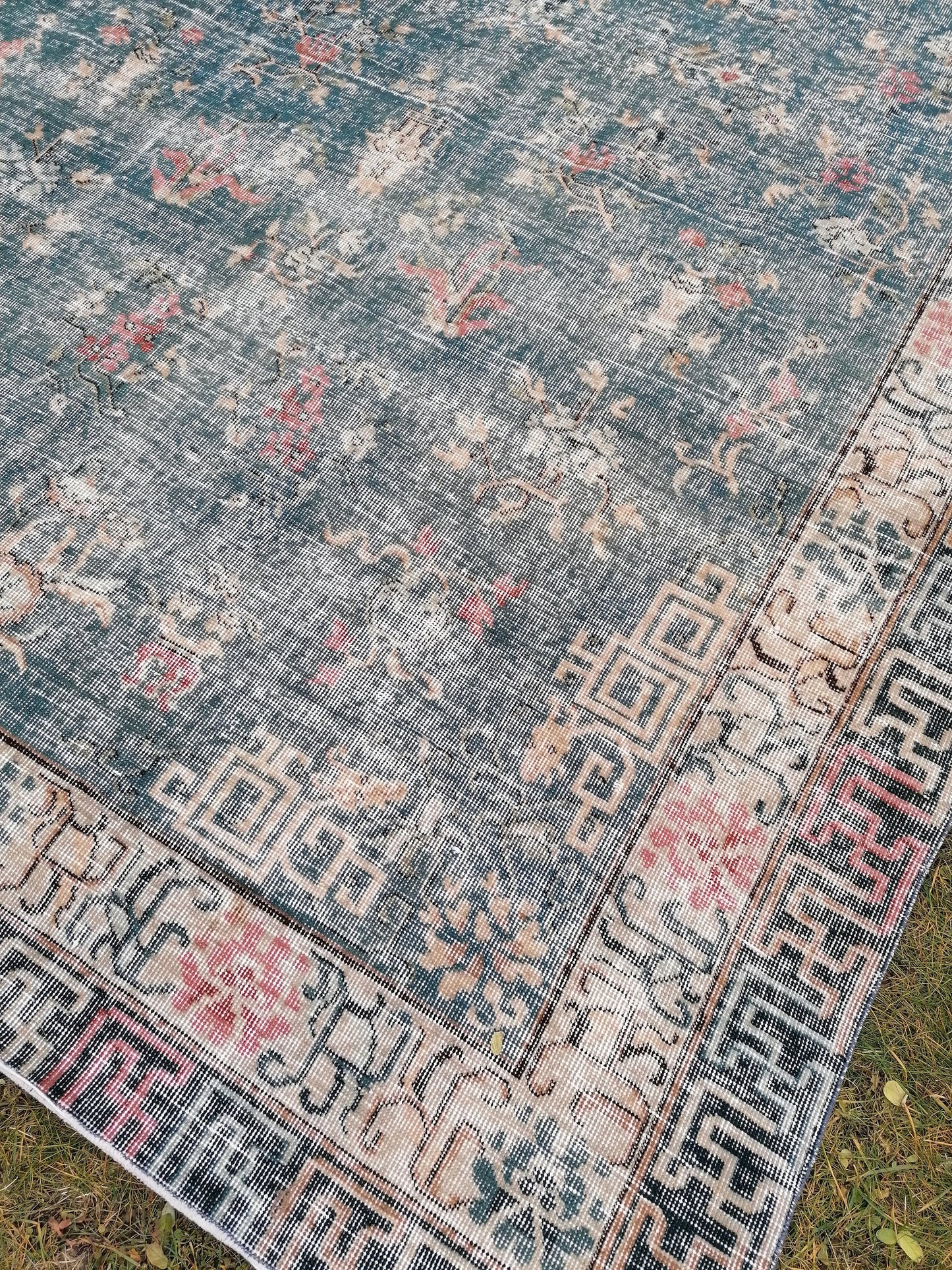 9'4x6'5 large oushak rug, blue distressed turkish rug vintage oushak runner rug vintage runner rug wool oushak vintsge hand made rugs